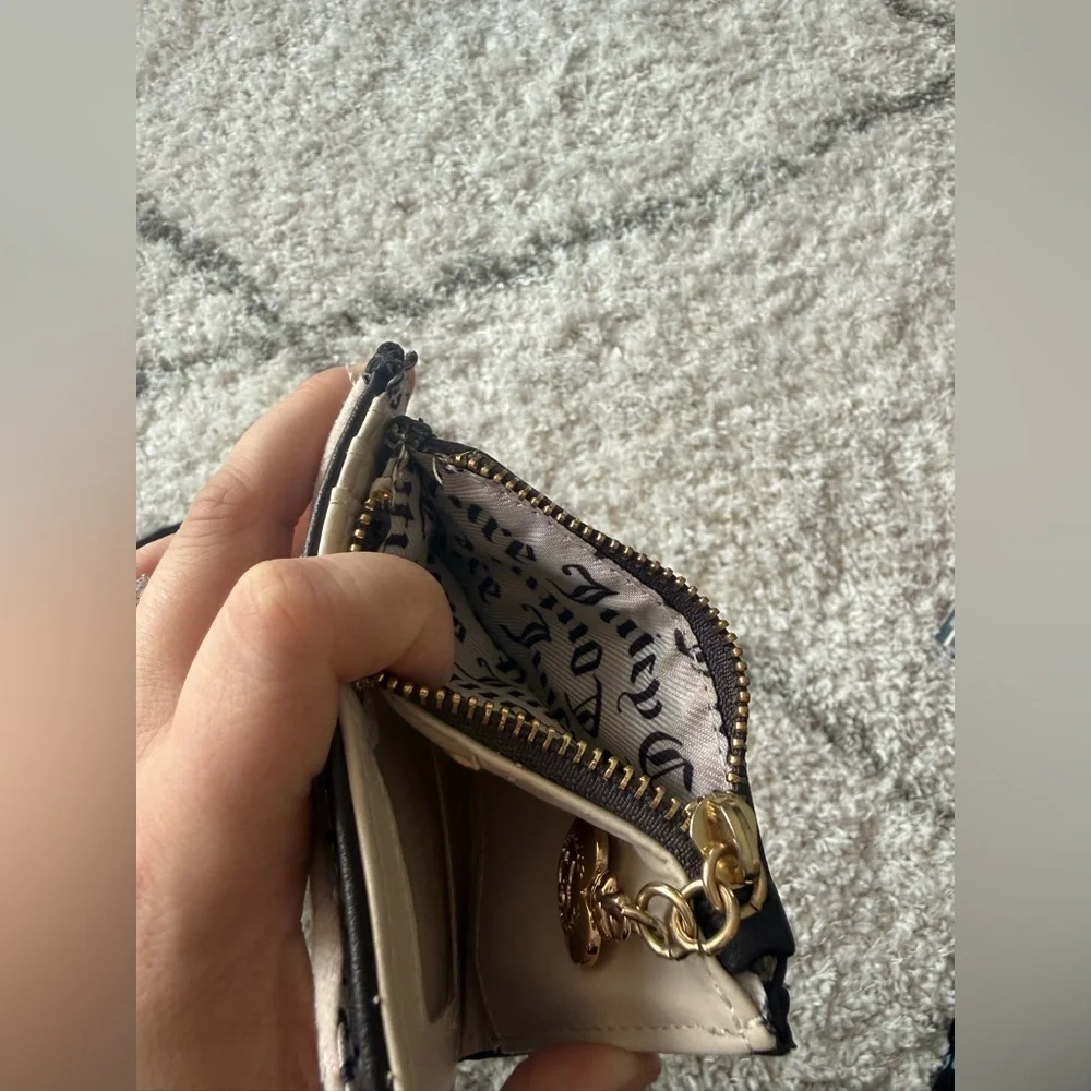 Y2K Juicy Couture Pink Brown Double Zip Wallet Embroidered Gold Pendant Girly